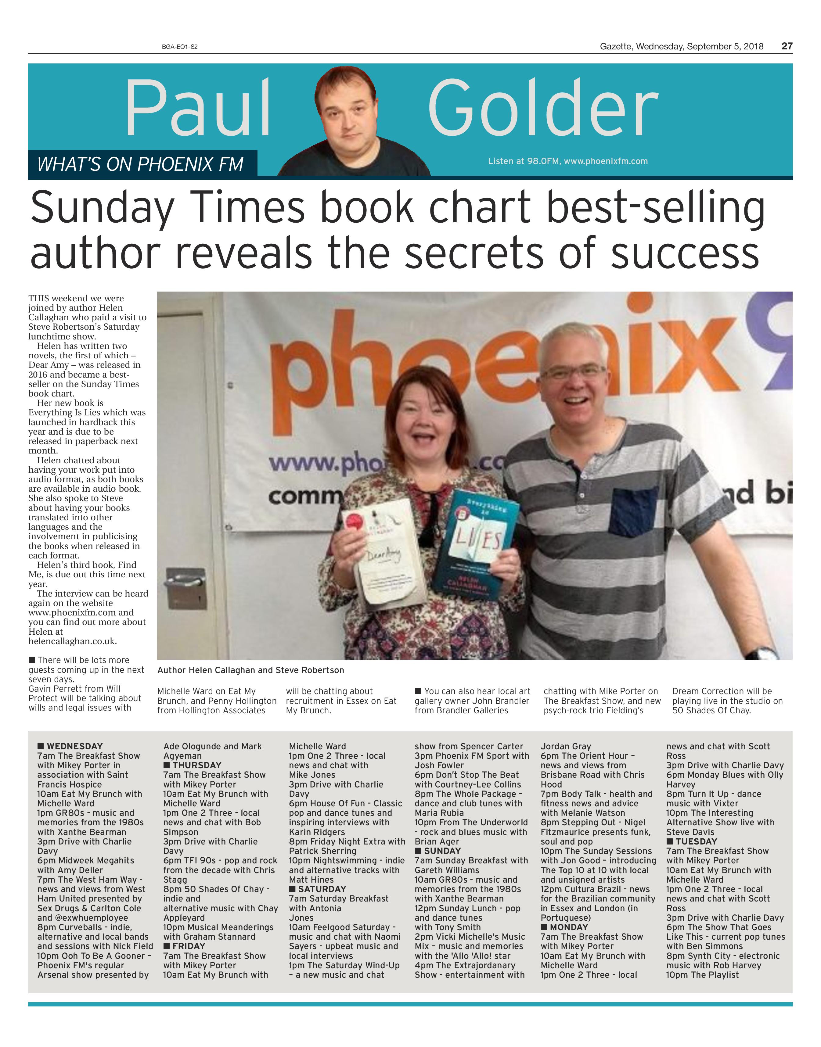 Sunday Times book chart bestselling author reveals the secrets of success Phoenix FM